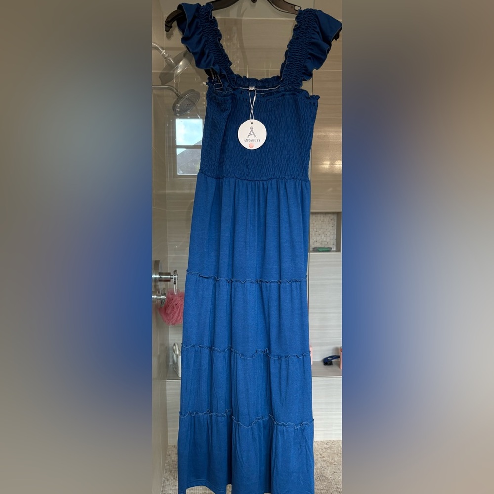 Anrabess Smocked Blue Ruffle Maxi Dress NWT - Picture 2 of 3